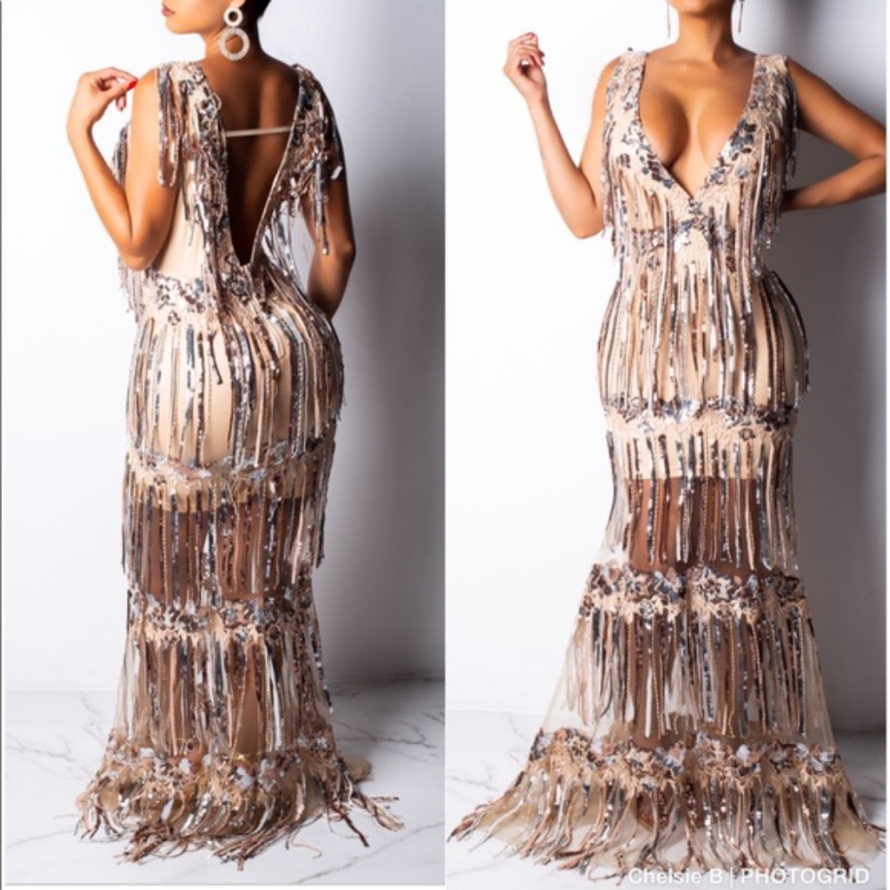 Cream, Gold and Silver Sequined, Gown